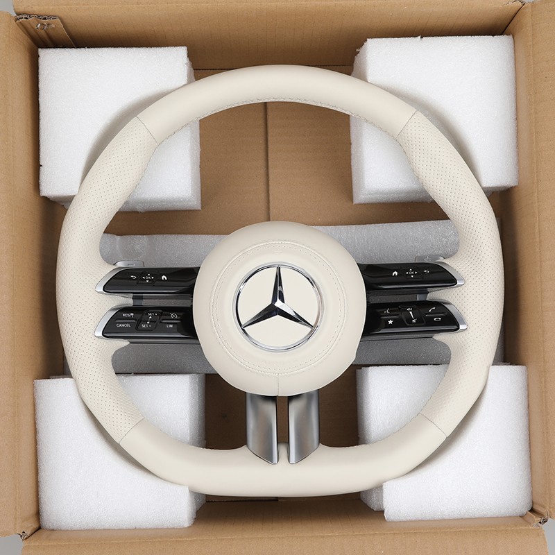 Roda Stereng Kulit Putih untuk Mercedes W223 C217 W213 W205 AMG